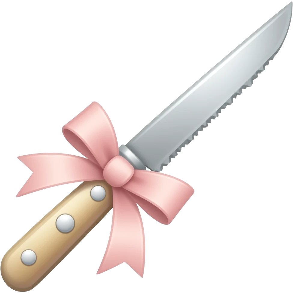 Pastel pinkish and white dainty neat cute thin slim lanky long sharp edgy pocket filet knife with a tiny ribbon emoji