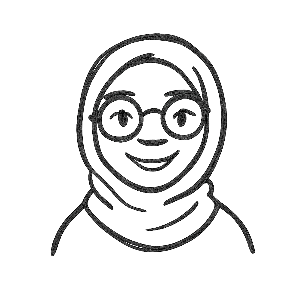 black girl with a hijab and round glasses, smiling, hand drawn icon style, no background emoji