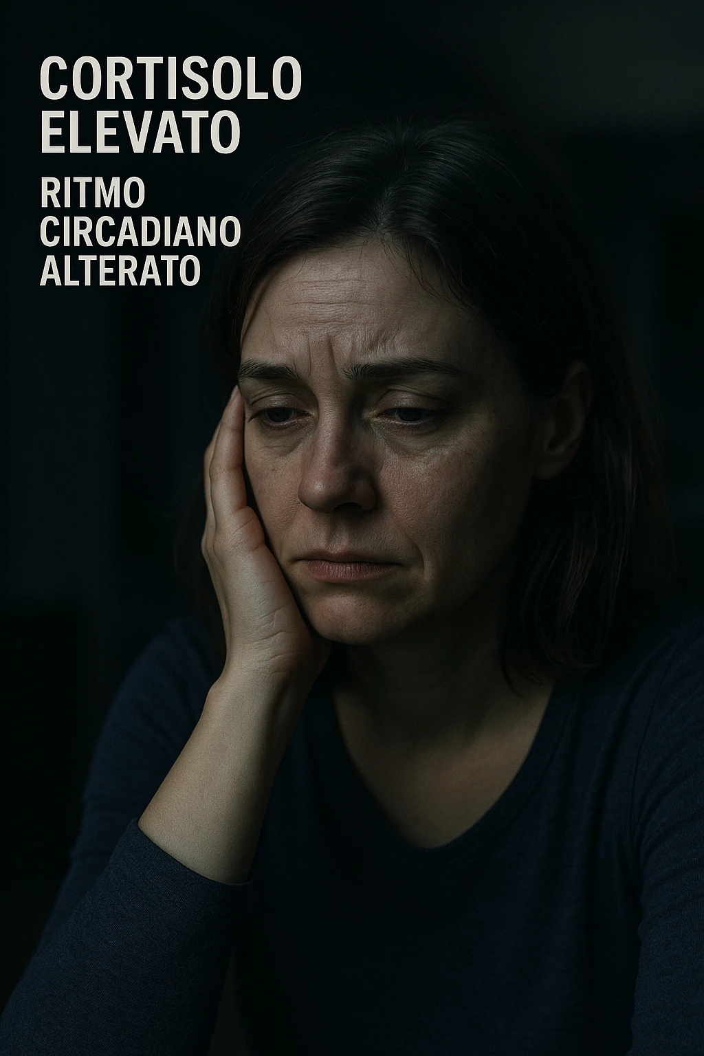 Donna con cortisolo elevato ritmo circadiano alterato immagine realistiche in italiano emoji