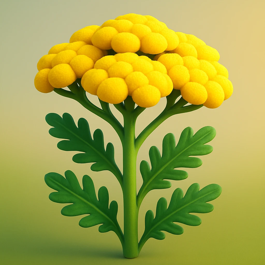 3D iOS style: yellow yarrow plant, cartoonish, very volumetric, rounded, no faces or smiles, natural look, bright colors emoji
