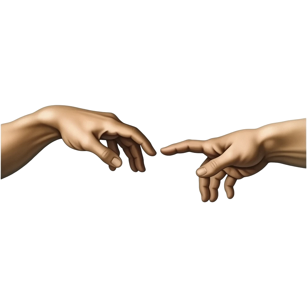 steampunk style - the touch of the fingers of two palms as in Michelangelo's painting in the Sistine Chapel, but mechanically constructed emoji