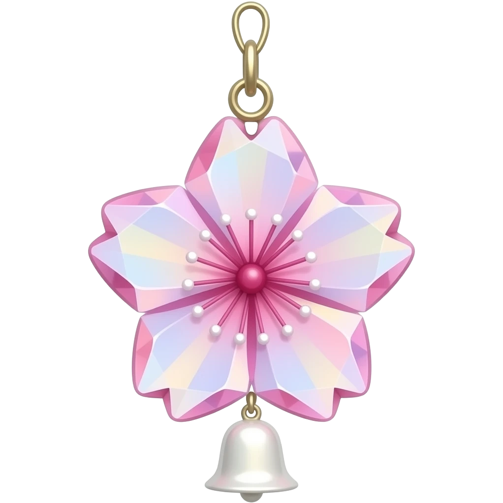 Hanging Iridescent pastel pink sakura crystals white-pearly suncatcher with a tiny bell emoji