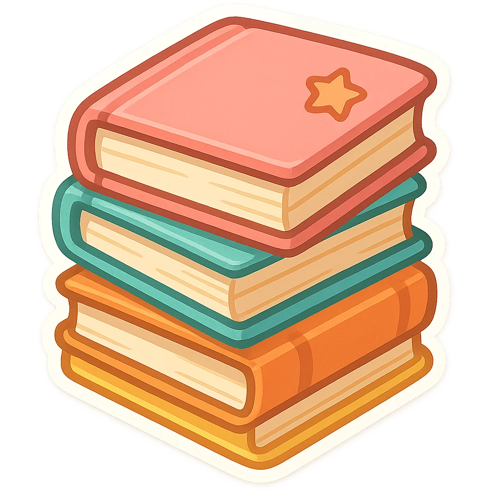 a stack of books, colorful, playful style emoji