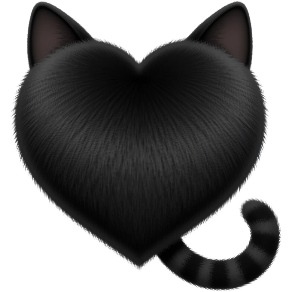 black cat ears, black cat tail, black fur heart, no cat, just a heart with cat ears and a tail emoji