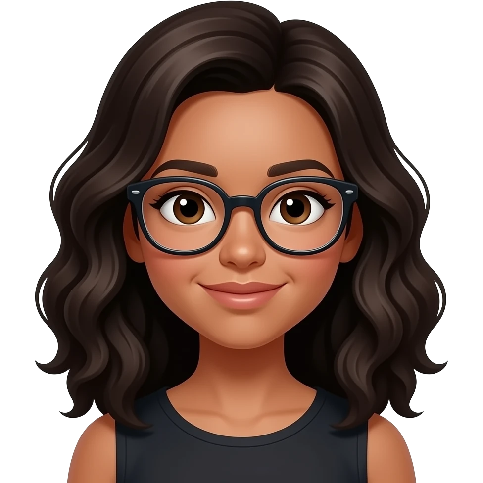 light skin girl with dark wavy hair and brown eyes and glasses not dorky emoji