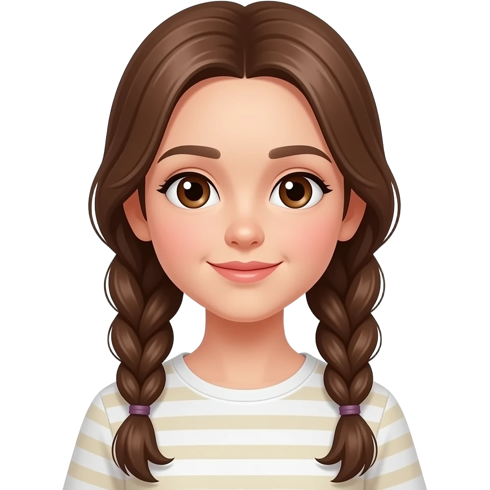 Niña pequeña con dos coletas muy largas y onuladas marones y ojos marrones con ropa emoji