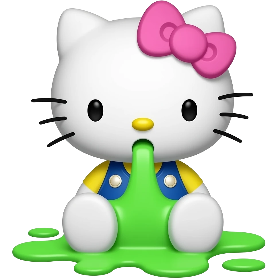 hello kitty is vomiting neon green emoji