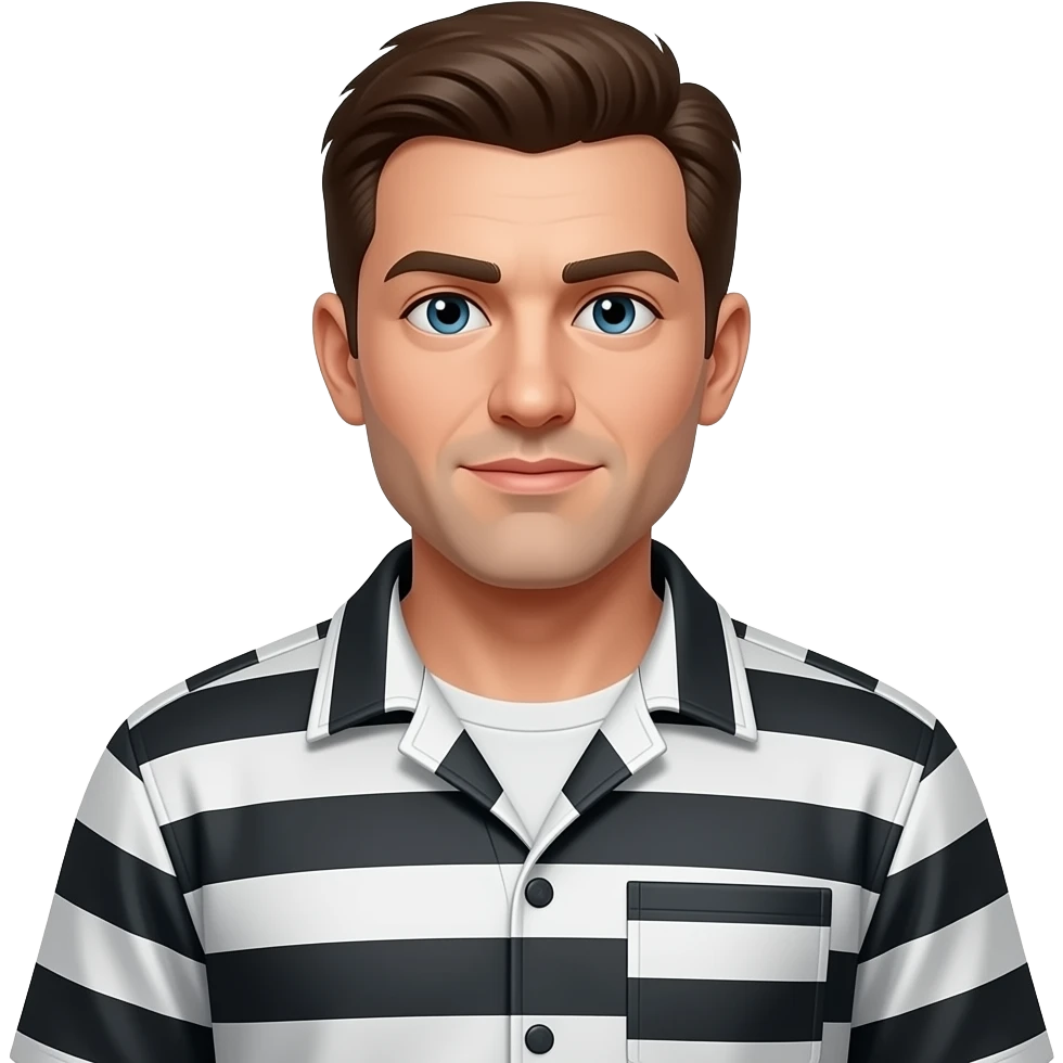 Man Emoji + Black And White Prison Jumpsuit emoji