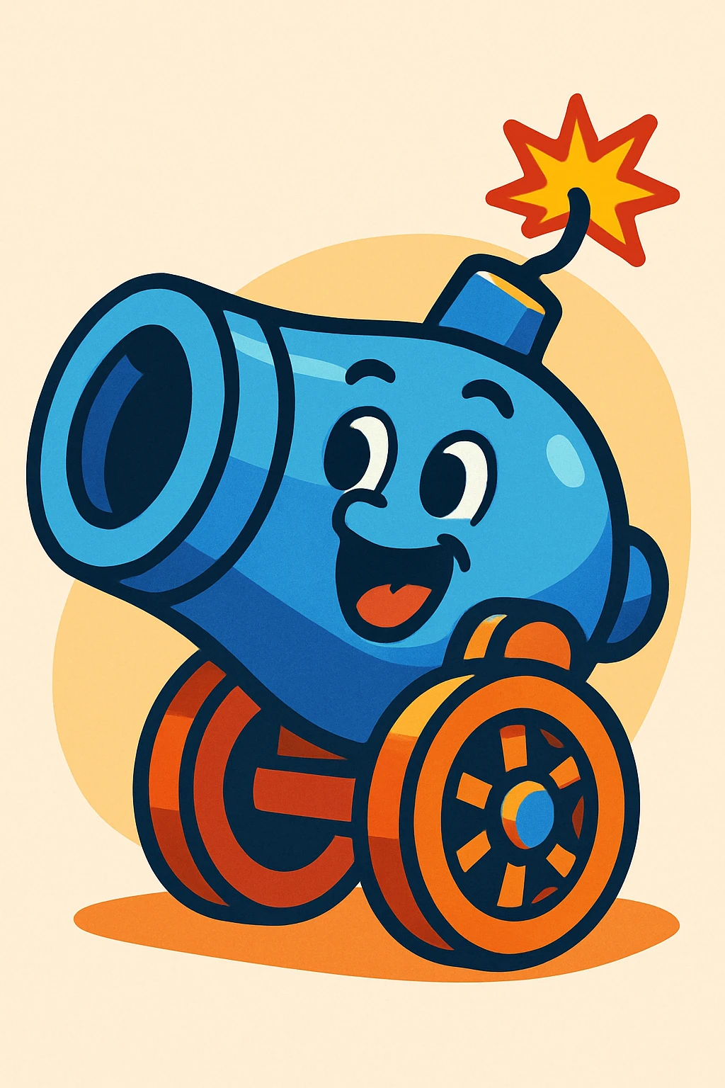 blue cannon, playful cartoon style emoji