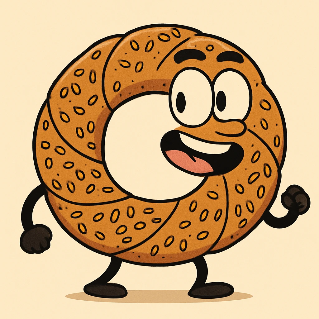 cartoon style simit, Turkish sesame bagel, bold lines, bright colors emoji