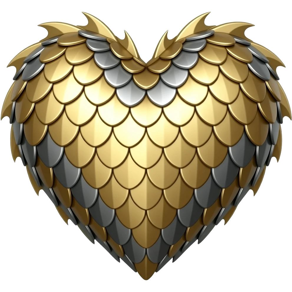 gold and silver scales dragonscale heart mixture, sharper scales, metallic emoji