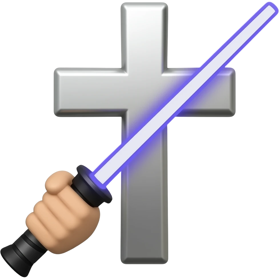 cross symbol holding a lightsaber emoji