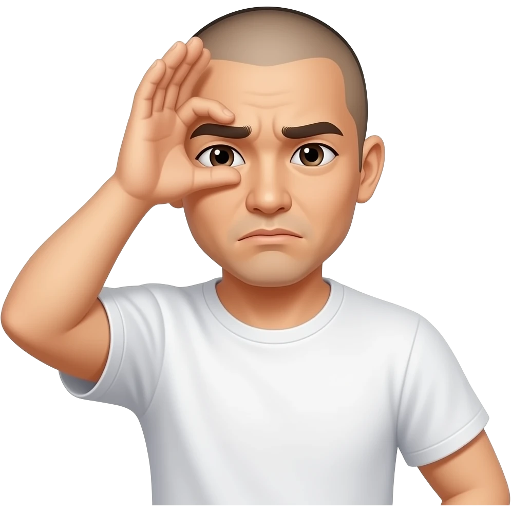 asian guy with shaved head with palm on whole face covering face shaking his head in disbelief with white t shirt on emoji