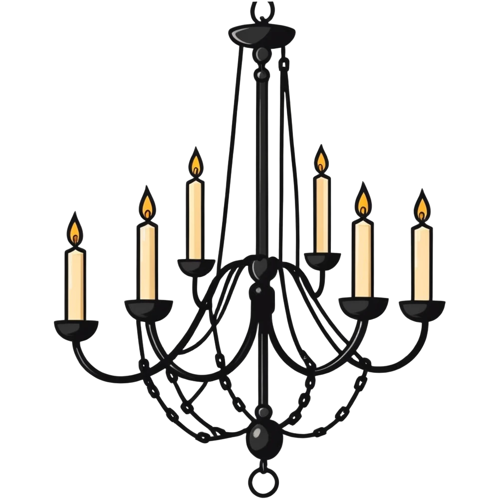 Simple minimalistic hanging chained black Ceiling chandelier with beige-white candles emoji