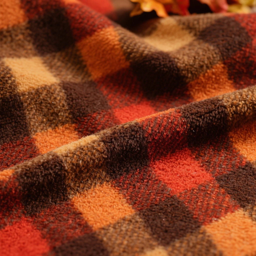 cozy autumn plaid pattern, flannel fabric texture, brown orange red, rustic fall background, soft textile look emoji