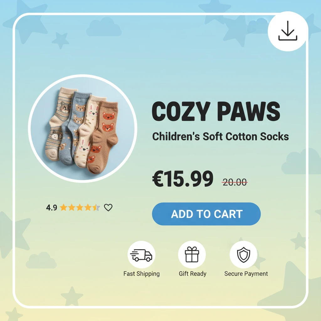 Download icon create an image of a product card for the marketplace with an image of children's socks emoji