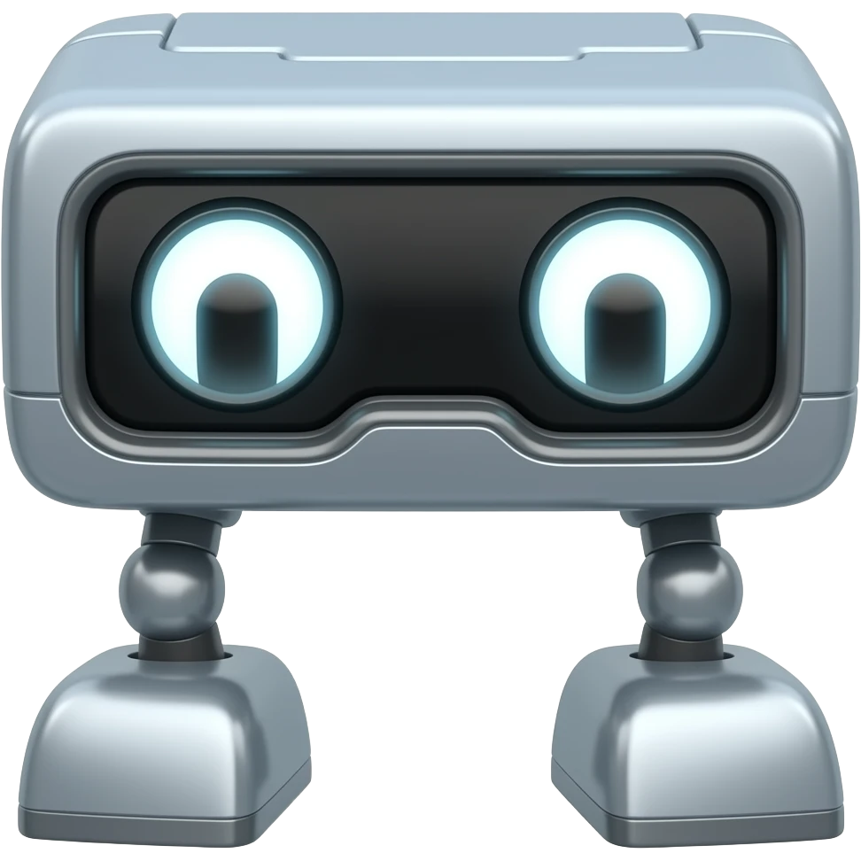 A platform with 2 legs facing forward with glowing white eyes and with no arms emoji