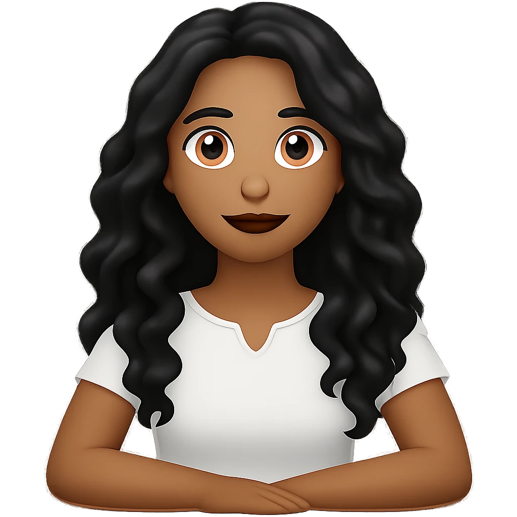 Add arms to the girl with long wavy black hair, keeping the same style and expression as in the original image. Maintain the transparent background. emoji