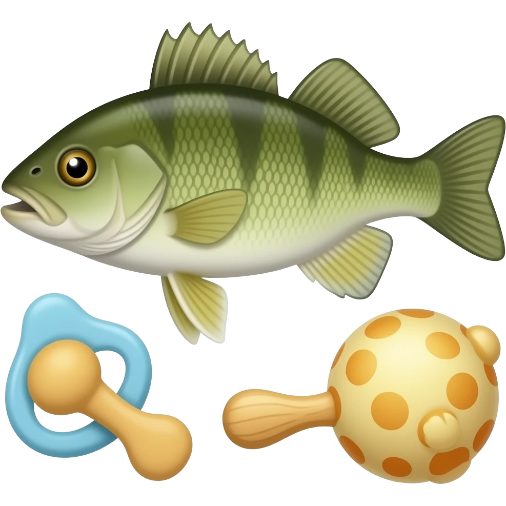 a baby walleye fish with a soother and a baby rattle make it an actual walleye emoji