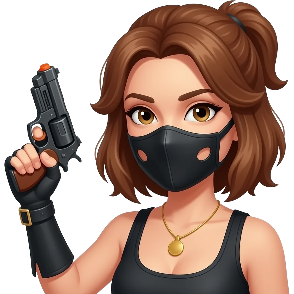 make a woman bandit with mask covering the mouth and nose, only showing the eyes. with a squirt gun emoji