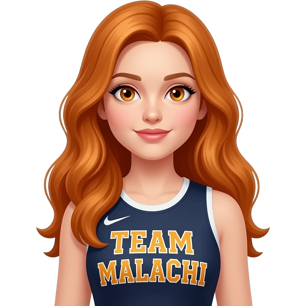 sexy girl with long ginger hair and ginger eyes a top with TEAM MALACHI written on it emoji