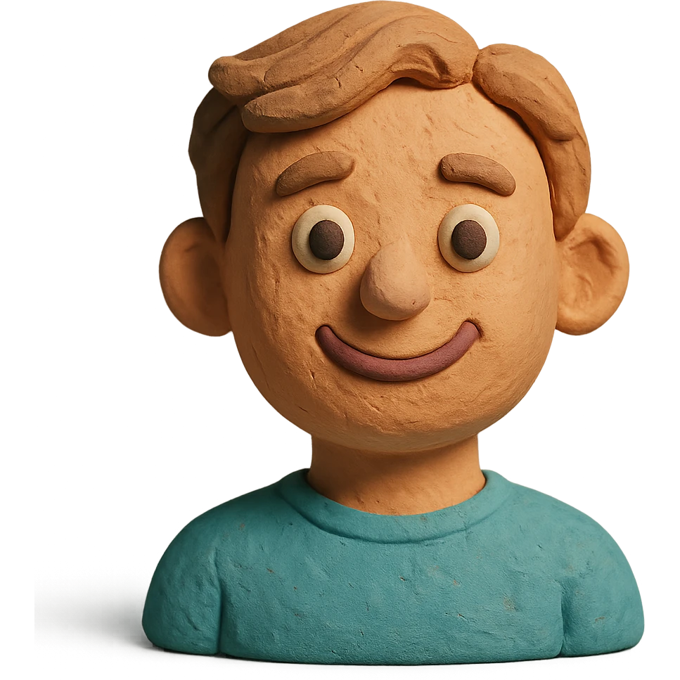 claymation-style portrait emoji, friendly expression, pastel colors, visible clay texture, head and shoulders only emoji