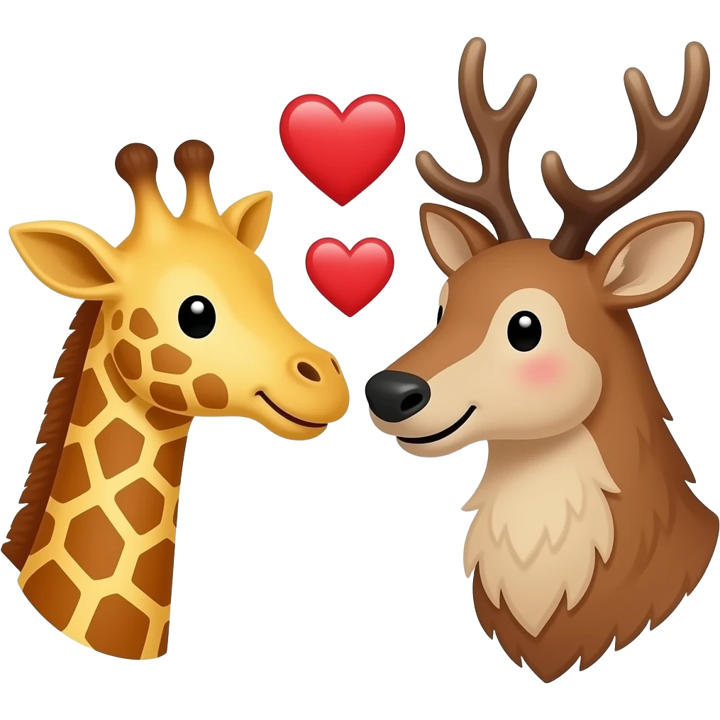 Einfacher Giraffenkopf und Elchkopf lächeln sich zu mit herzchen emoji