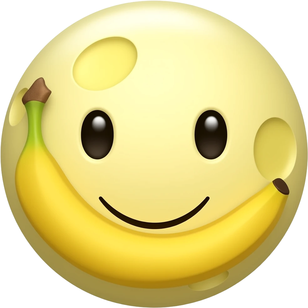 The emoji depicts a smiling moon as a banana, the crescent moon is a banana. emoji