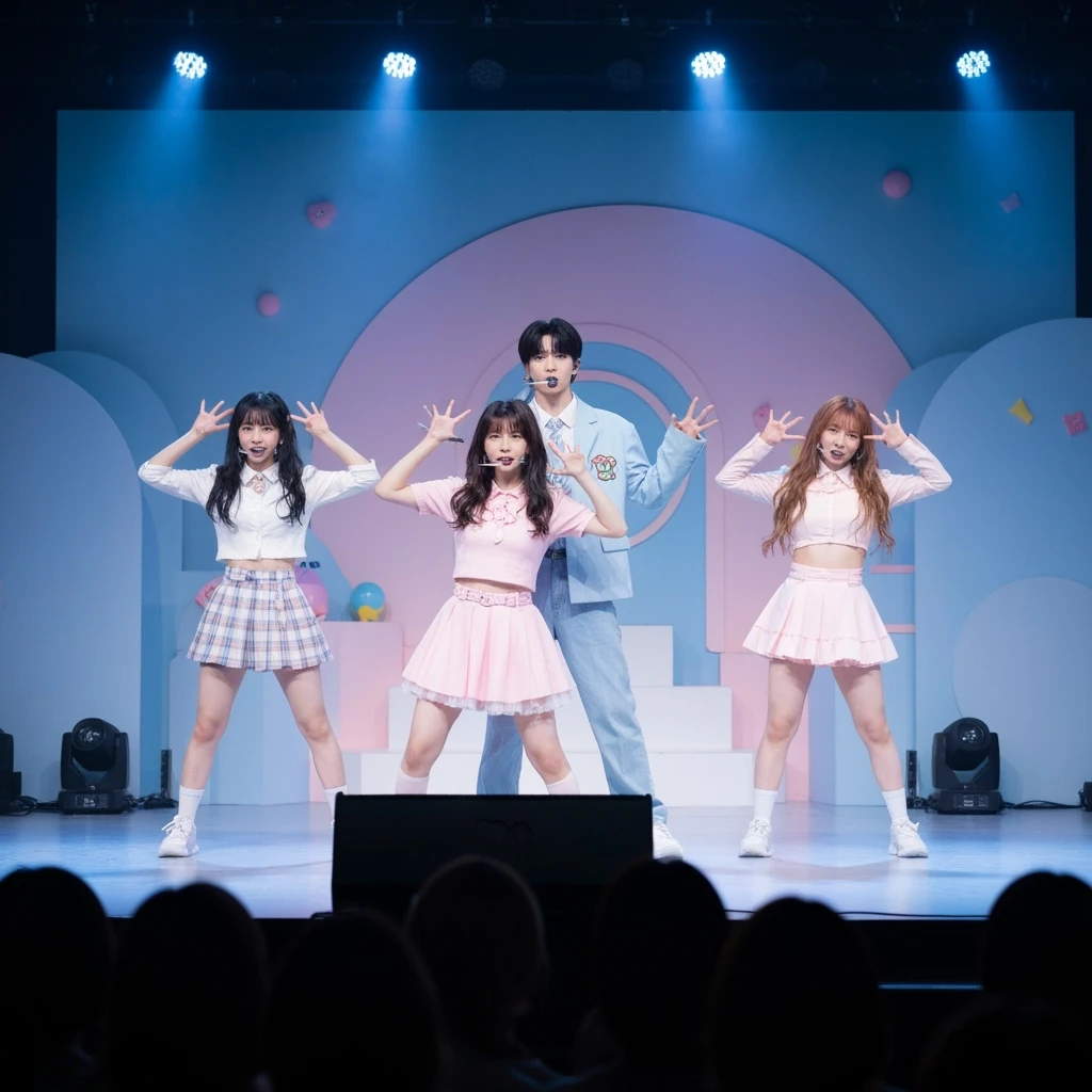 kpop stage, cute, expressive, minimal emoji