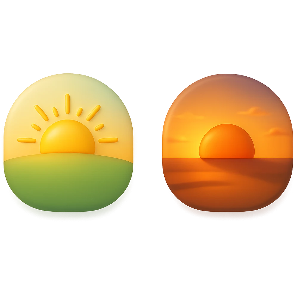 emoji stile iphone 3d che rappresenta l'alba ad emoji stile iphone 3d che rappresenta il tardo pomeriggio come orario emoji