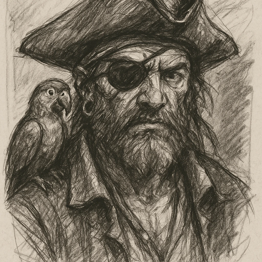 pirate with eye patch and parrot emoji
