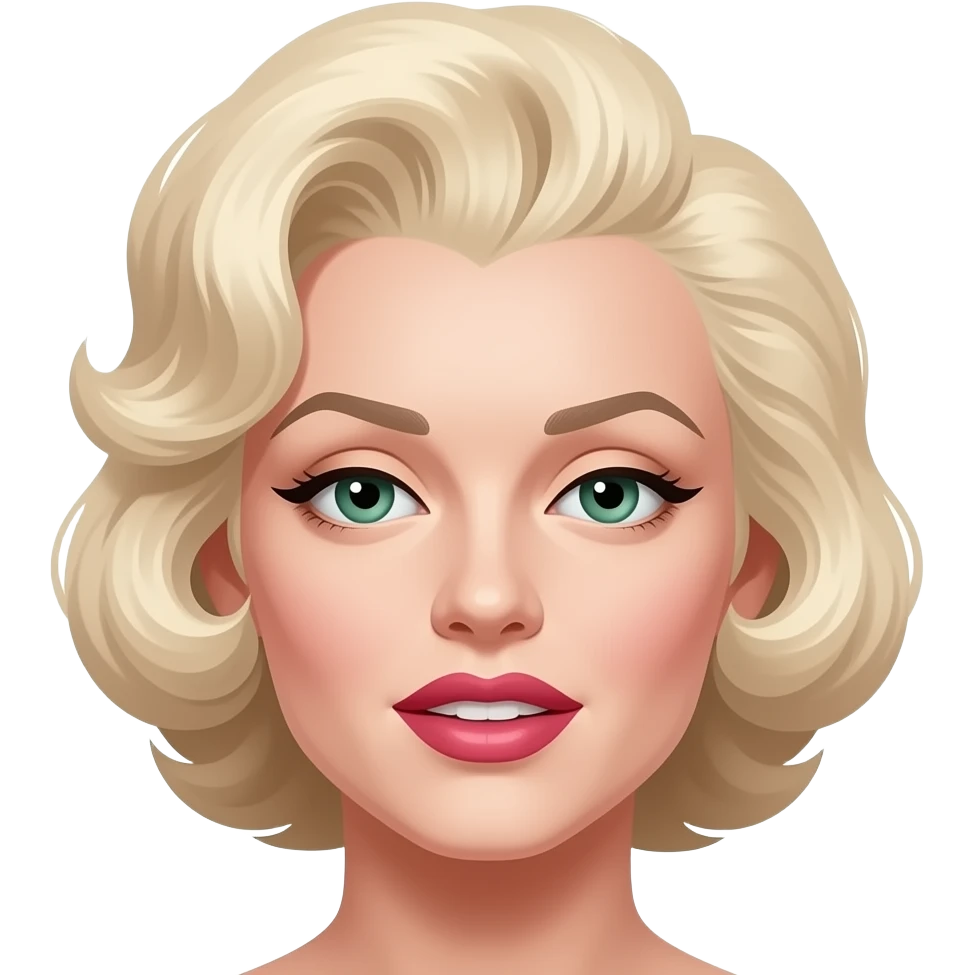 cabello de Marilyn monroe con ojos verdes parpados pintados de marron y boca pintada de rosa emoji