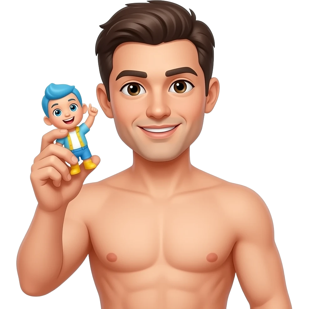 Naked man playing with toy emoji