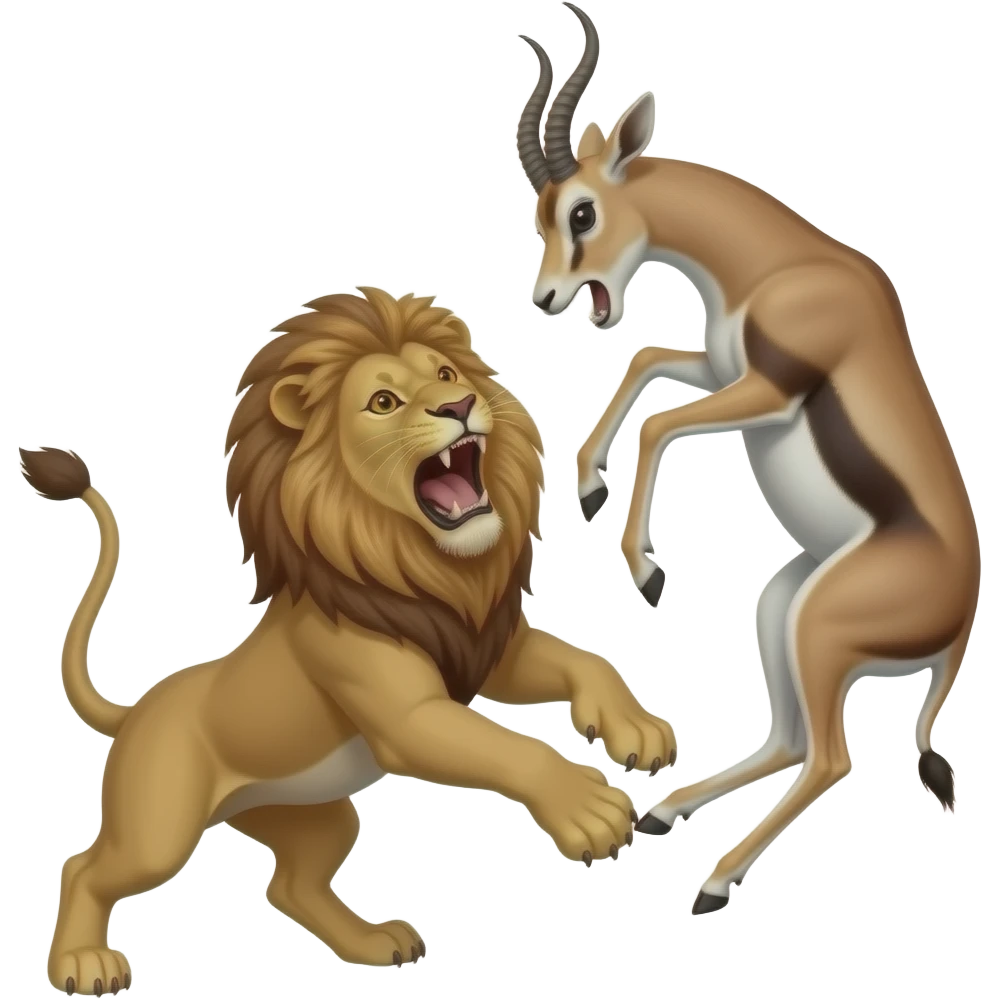 A lioness attacks a huge jumping gazelle. emoji