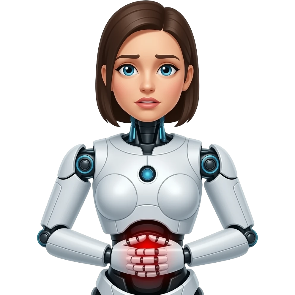 Female robot human with stomach ache emoji
