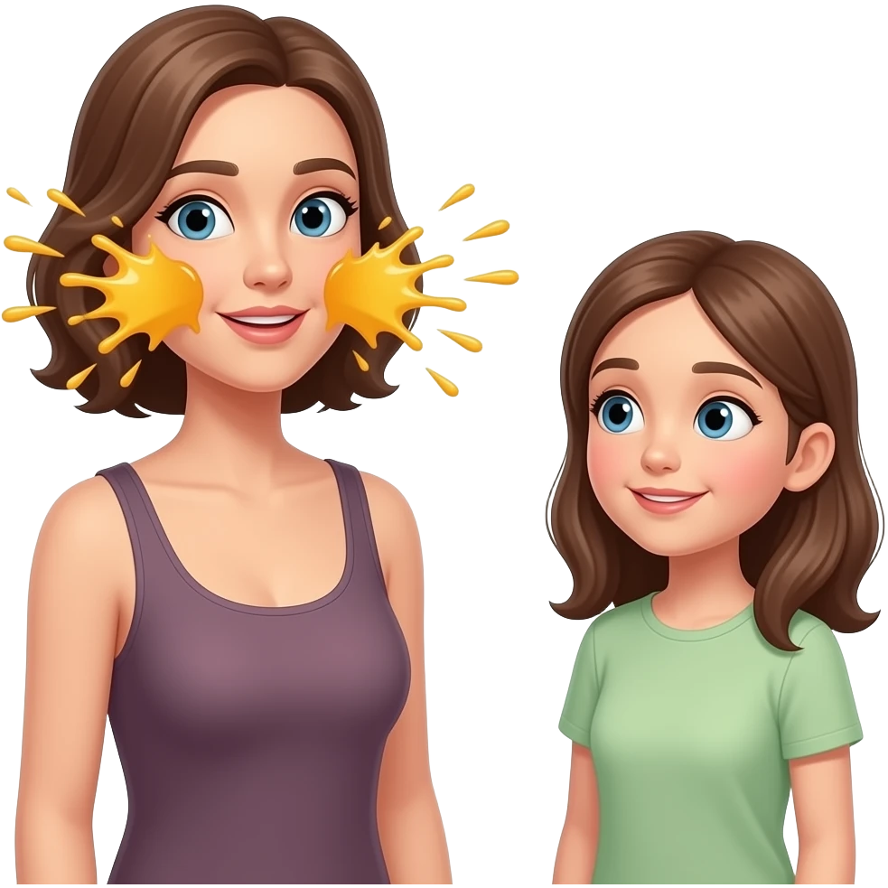 Mom has cum splashing all over her face, teen daughter watches emoji