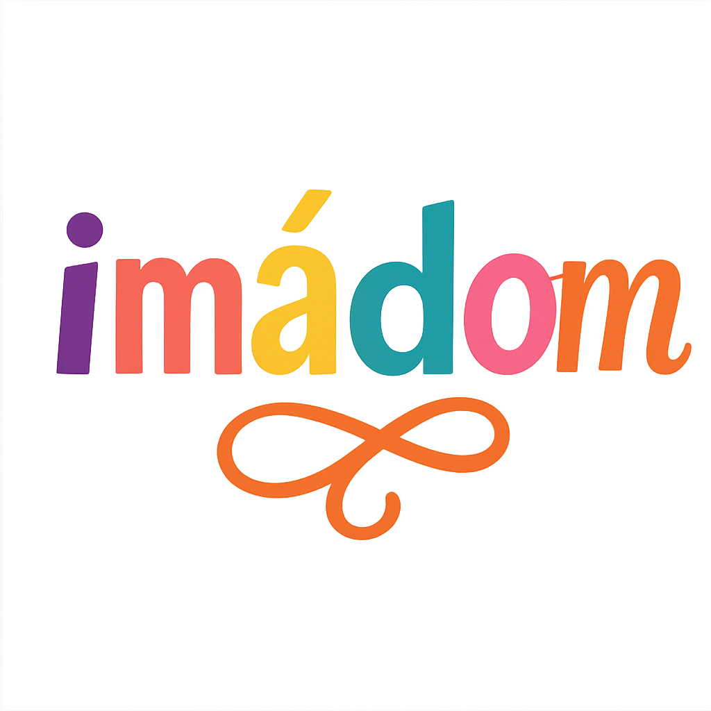colorful modern text image with the word 'imádom' in the center, varied colorful fonts, no emoji or face emoji