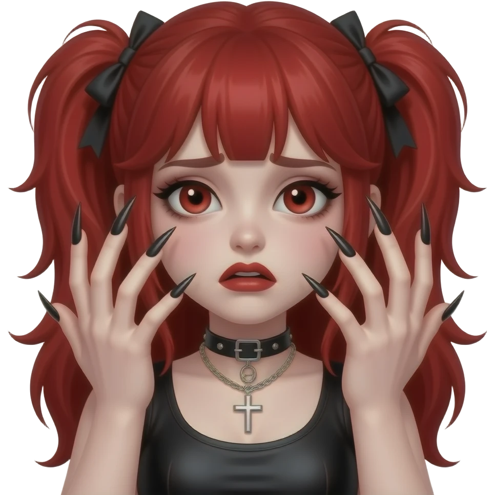 red hair goth girl afraid of God with very long nails emoji