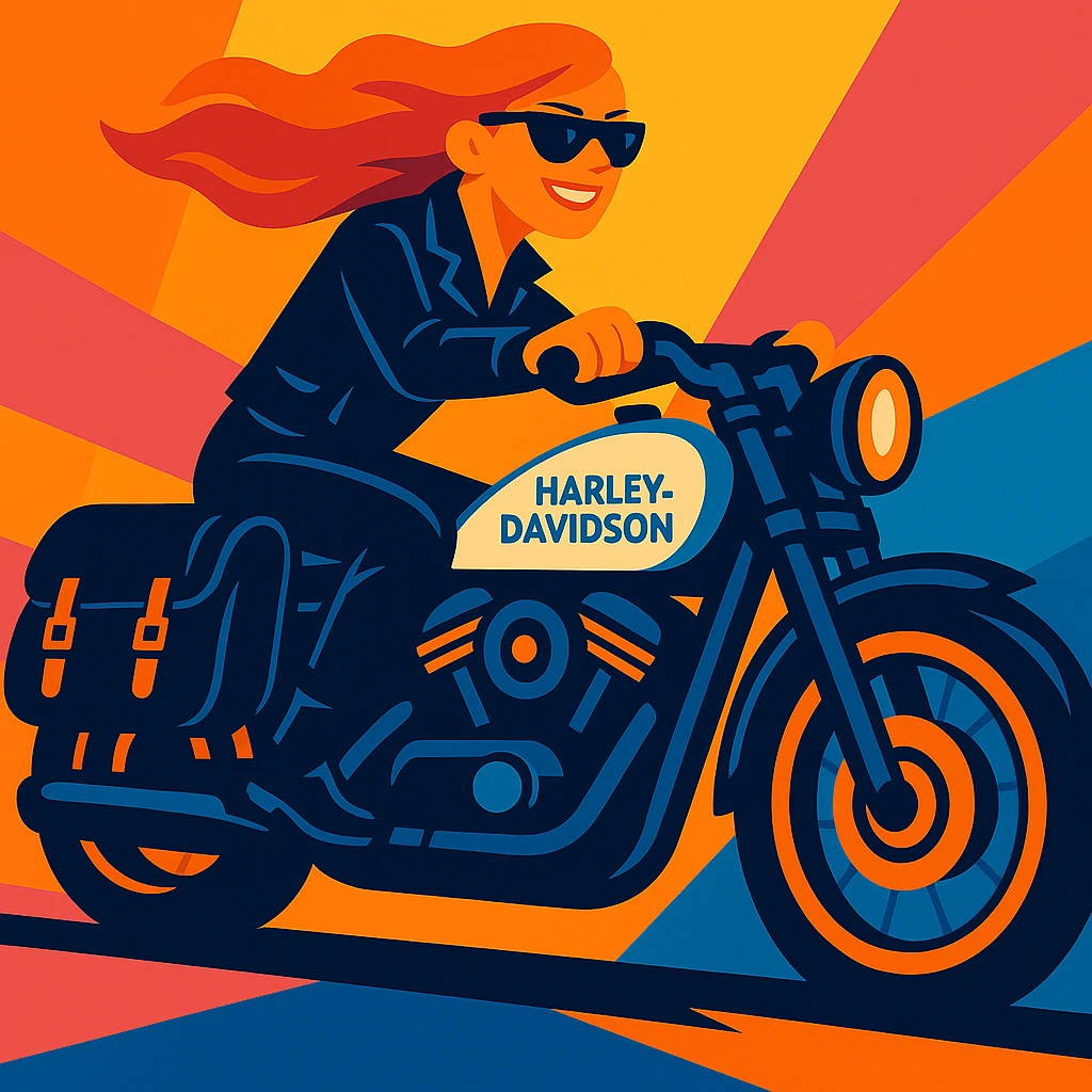 Add black leather saddle bags to the motorcycle, keep the vibrant toon style and all original details. emoji