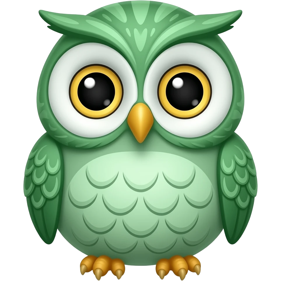 a cute, detailed green owl emoji