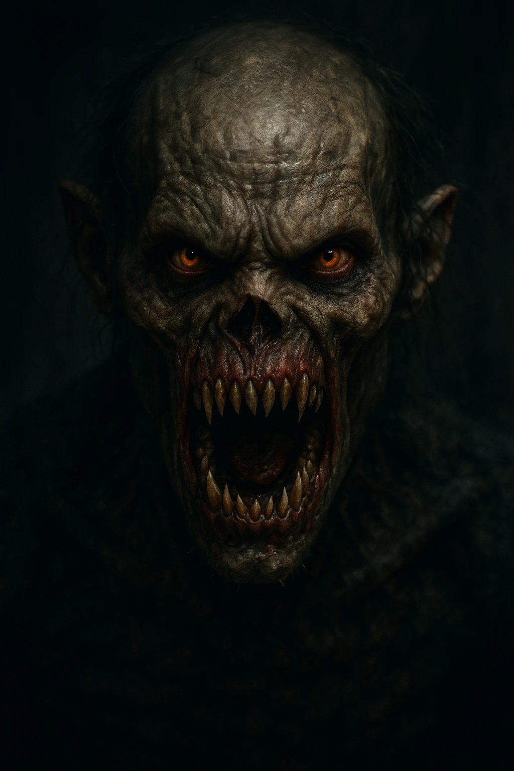 a terrifying monster, hyper-realistic, detailed, horror style, sharp teeth, menacing eyes, dark atmosphere emoji