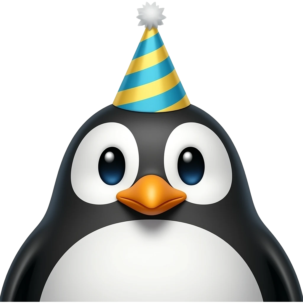 penguin close up with half body wear party hat emoji