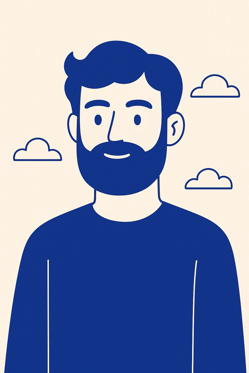 portrait of a blue wavy haired bearded male, clean background emoji