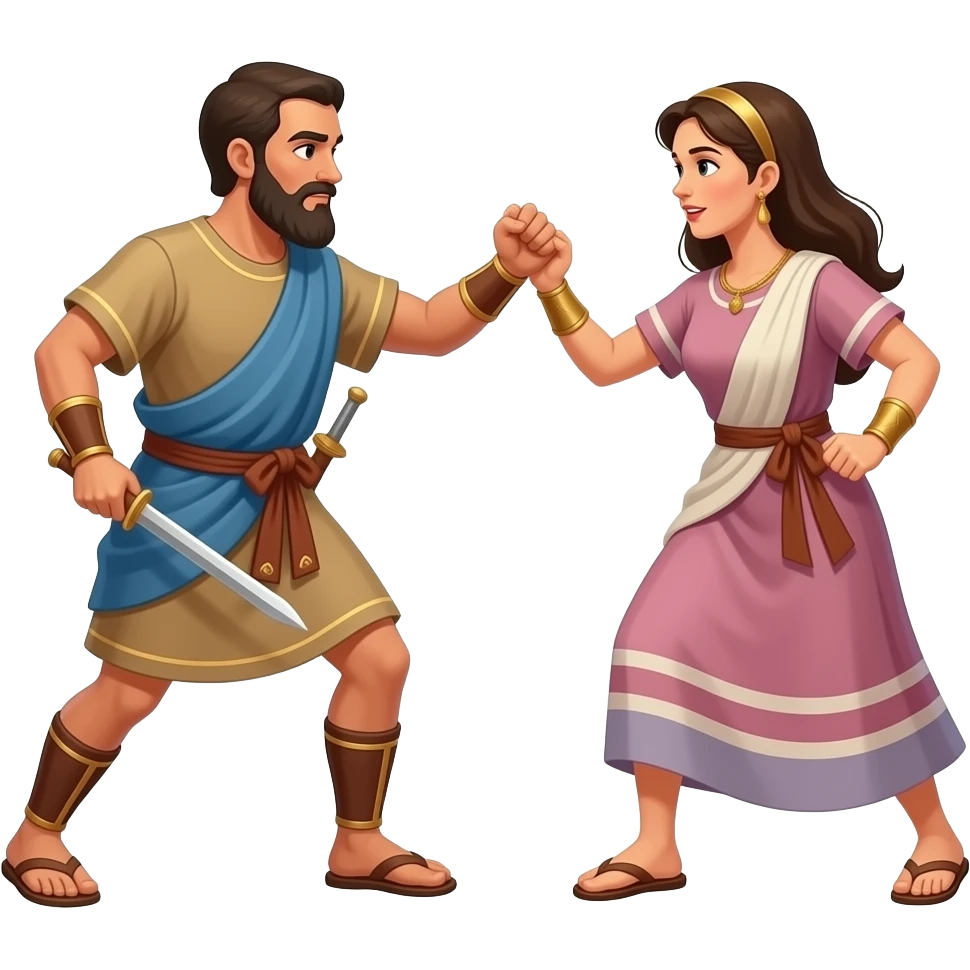 Hebrew men and women from ancient biblical times fighting each other emoji