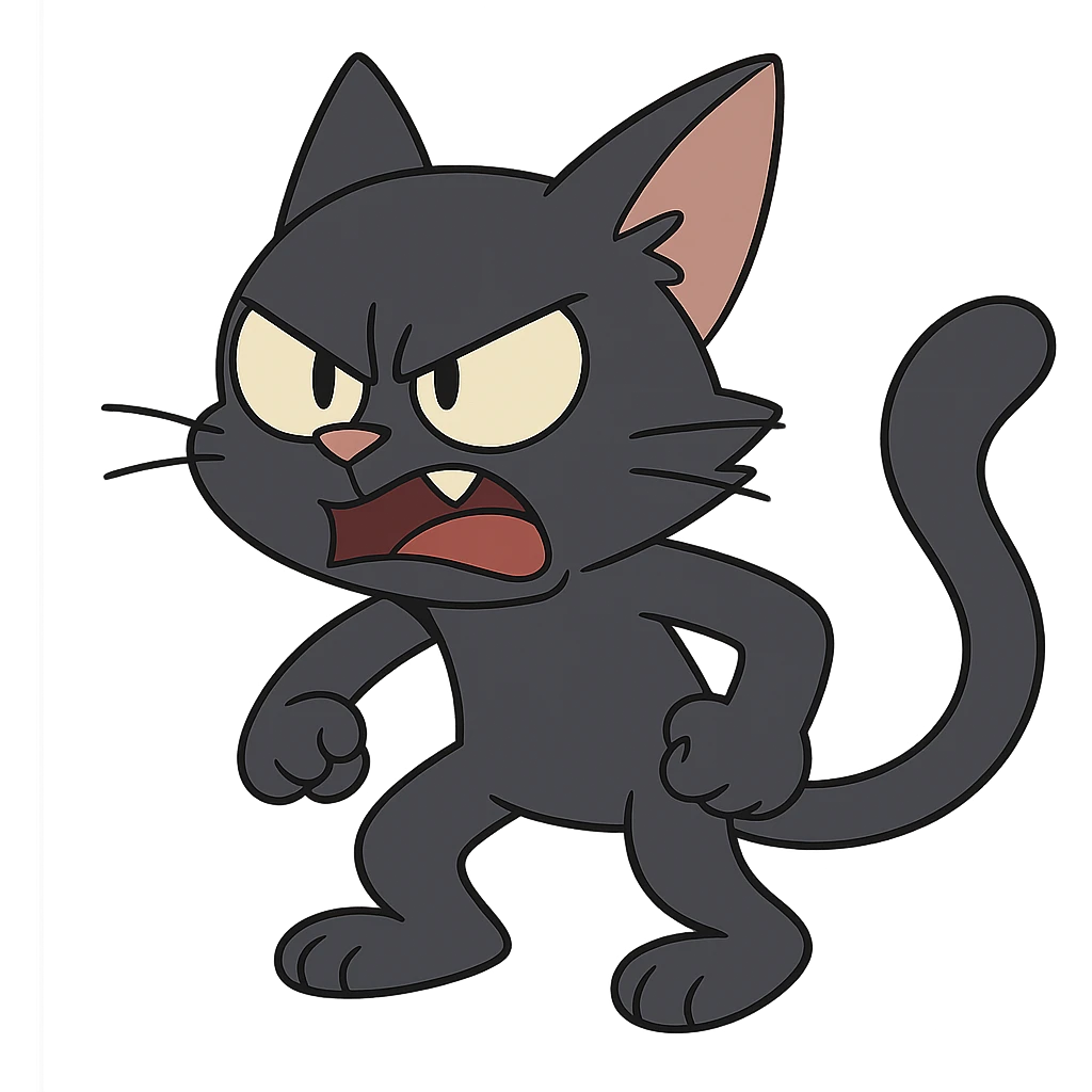 angry black cat, cartoon style emoji