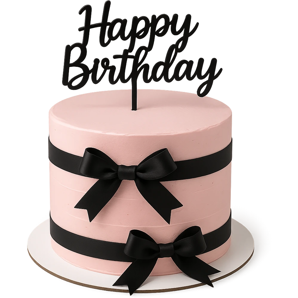Pink birthday cake with black ribbons, remove background emoji