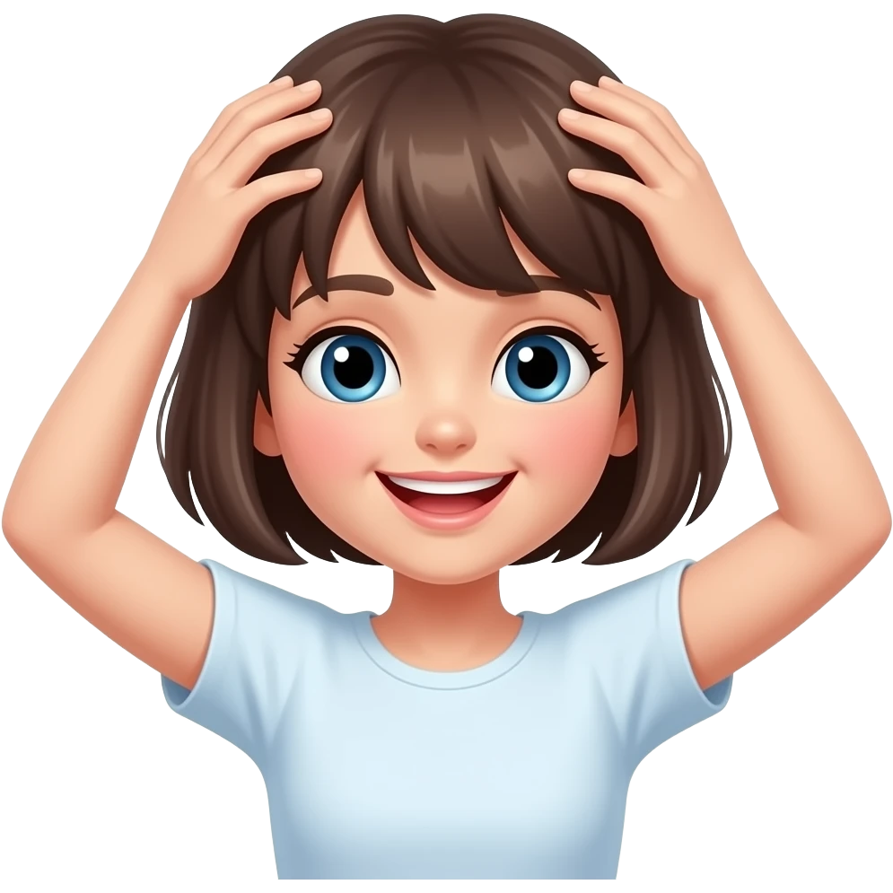 girl with short hair happy while drying hair emoji