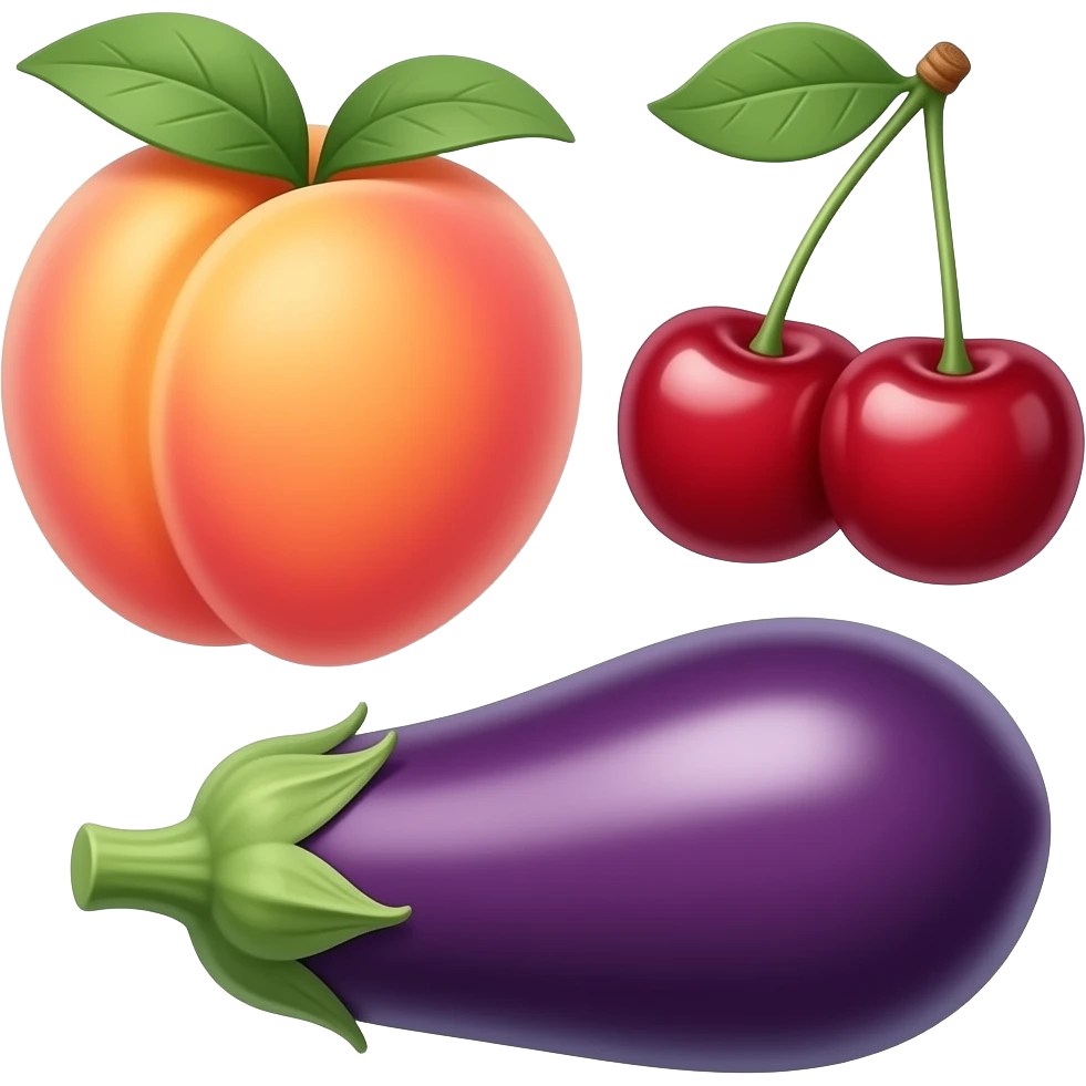 hartstochelijke perzik, kersjes en aubergine - voor sexting emoji