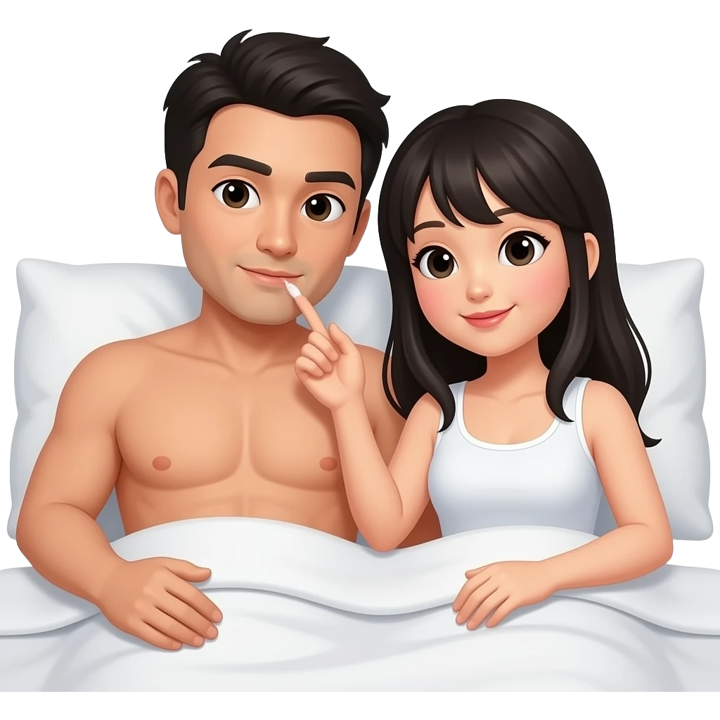 Man naked and Japanese woman naked make sex  in bed emoji