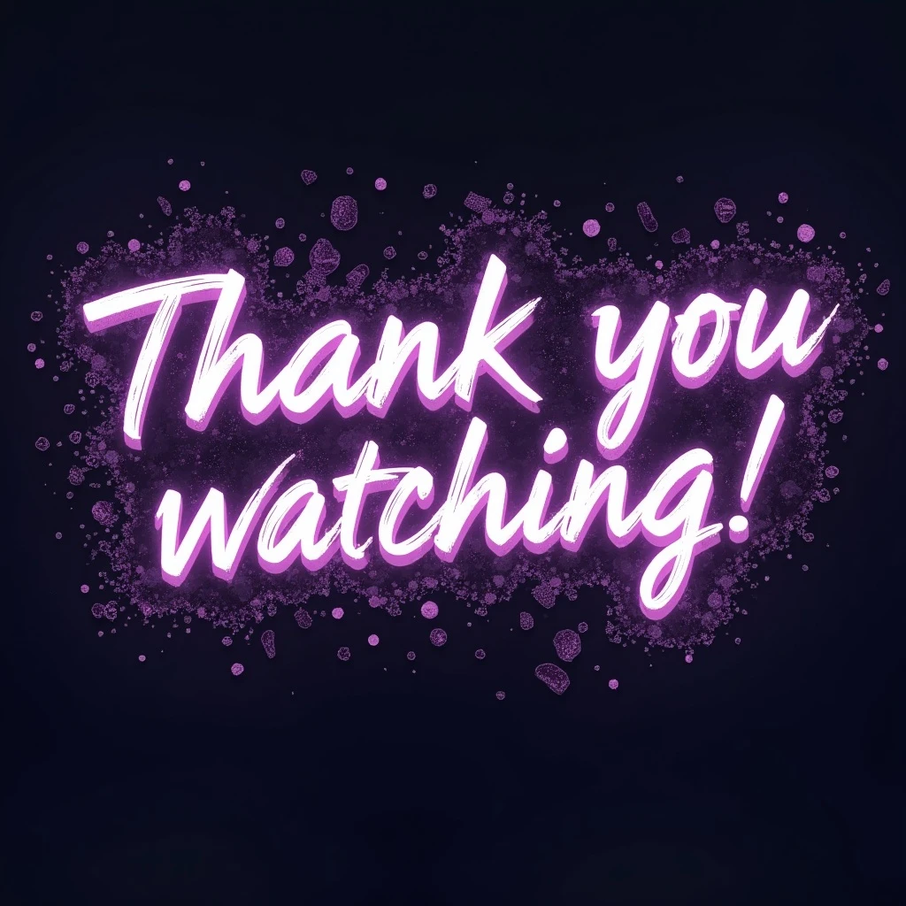 "thank you for watching!" cyberpunk style text splash overlay lavender, streamer overlay, brush-font emoji